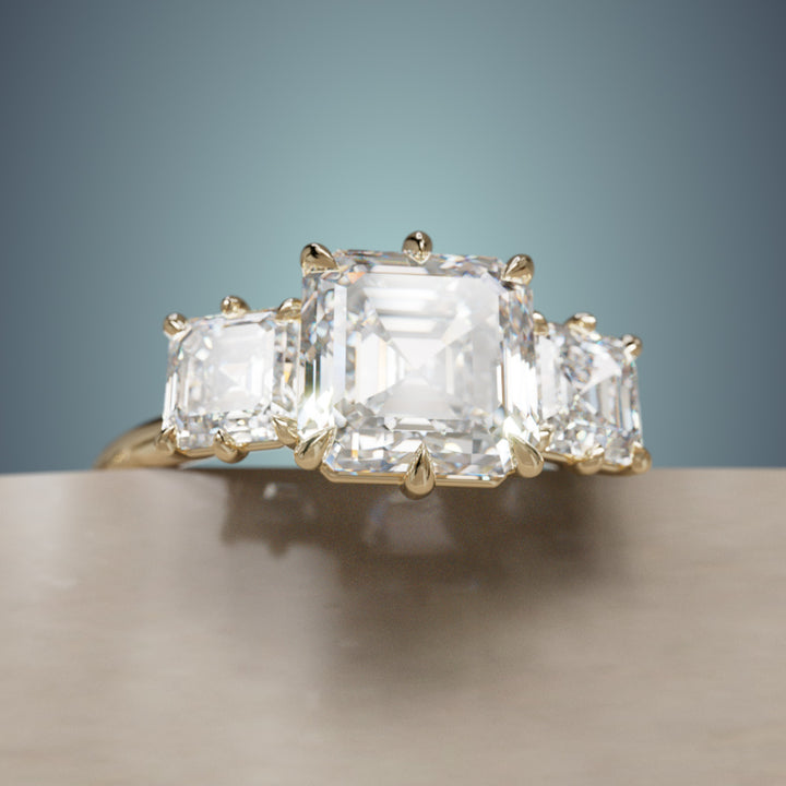 Unique Asscher Cut Diamond Engagement Ring Three Stone By Valley Rose