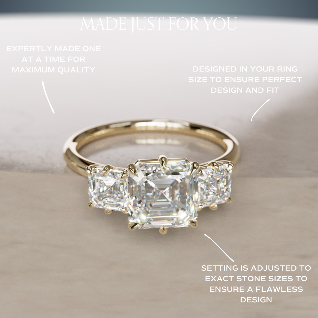 Unique Asscher Cut Diamond Engagement Ring Three Stone By Valley Rose