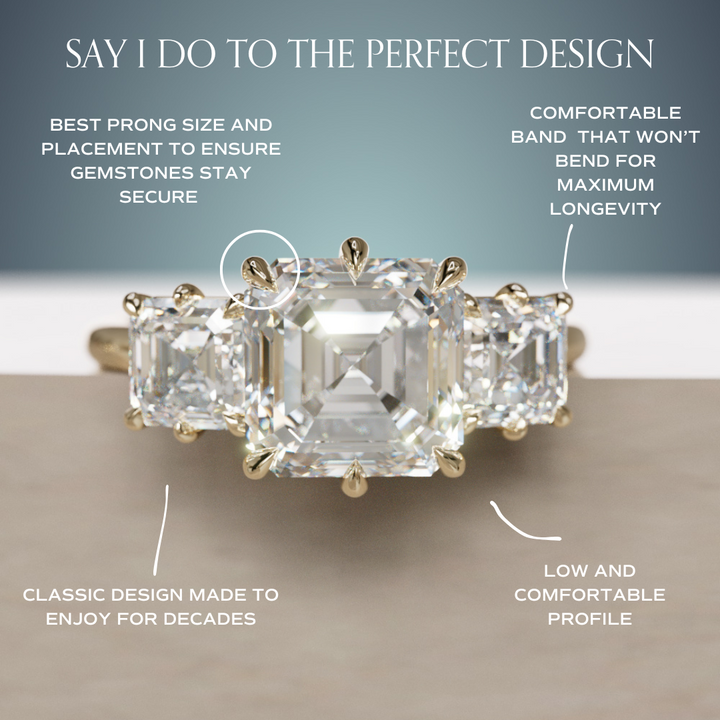 Unique Asscher Cut Diamond Engagement Ring Three Stone By Valley Rose