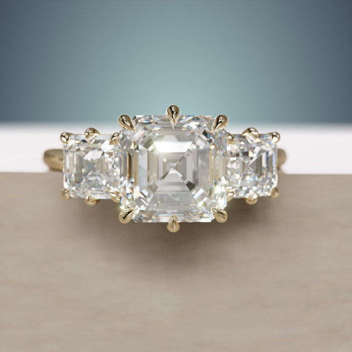 Unique Asscher Cut Diamond Engagement Ring Three Stone By Valley Rose