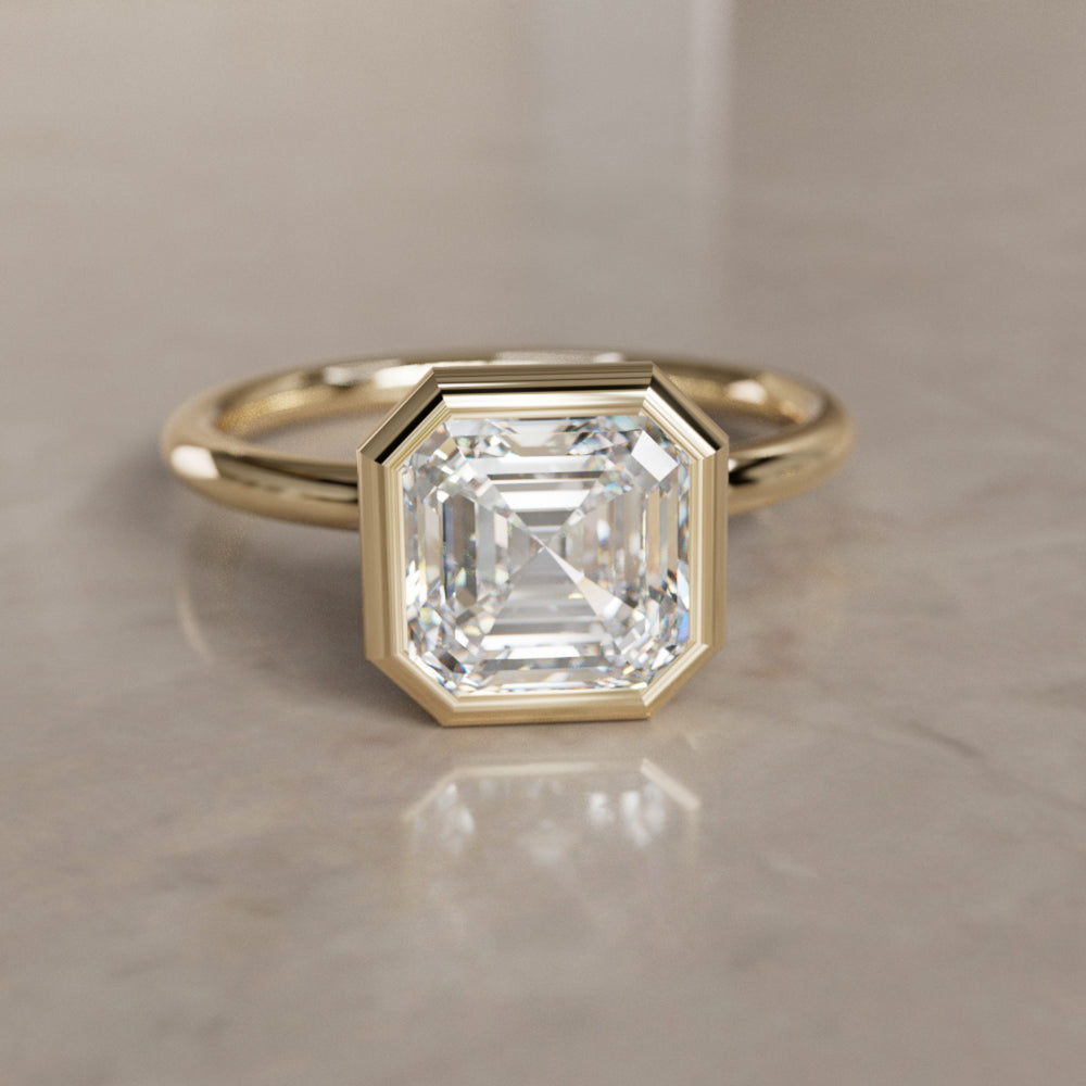 Unique Asscher Cut Lab Created Diamond Engagement Ring with Bezel Setting By Valley Rose
