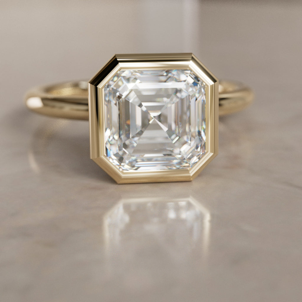 Unique Asscher Cut Lab Created Diamond Engagement Ring with Bezel Setting By Valley Rose