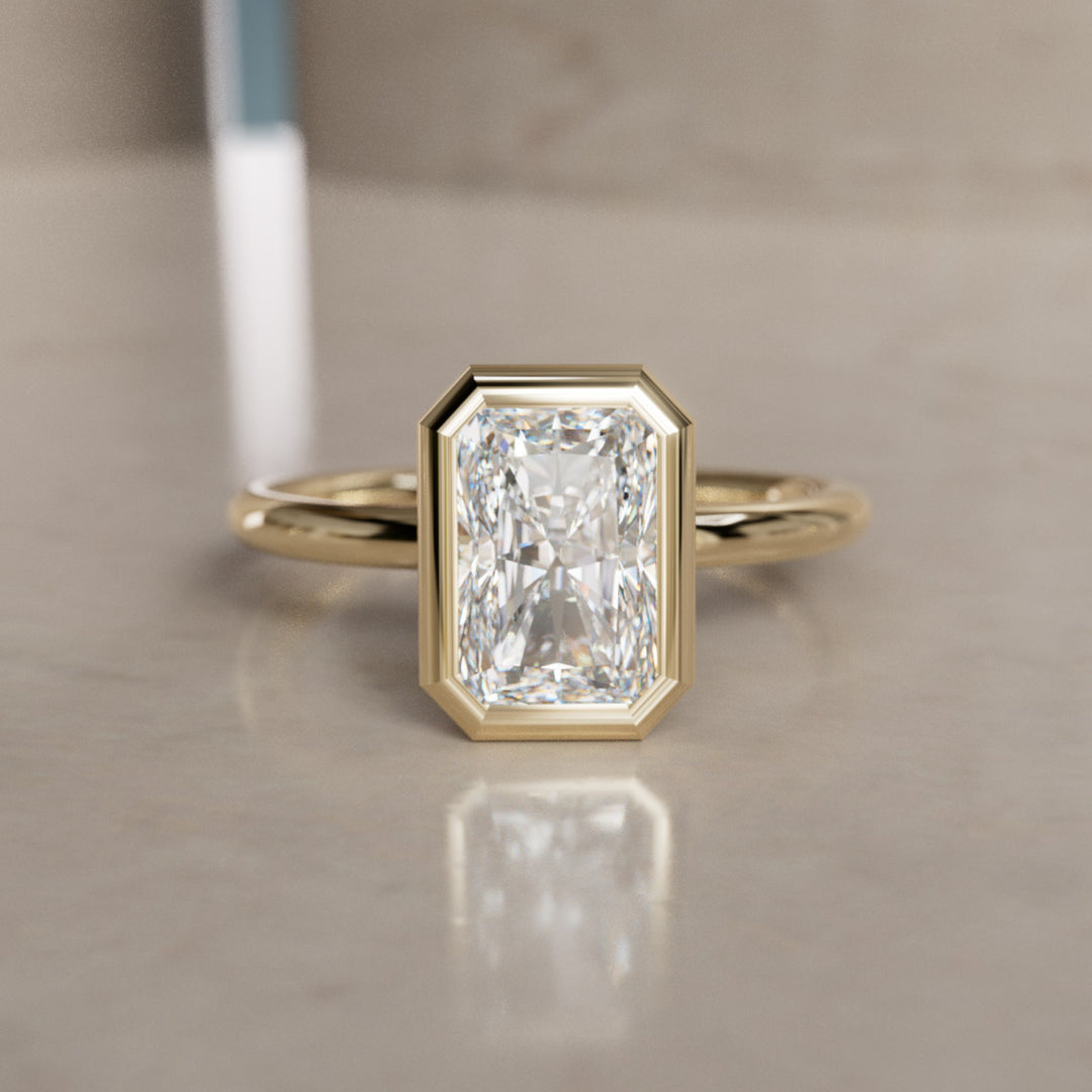 Unique Bezel Solitaire Engagement Ring, Radiant Cut Lab Created Diamond By Valley Rose