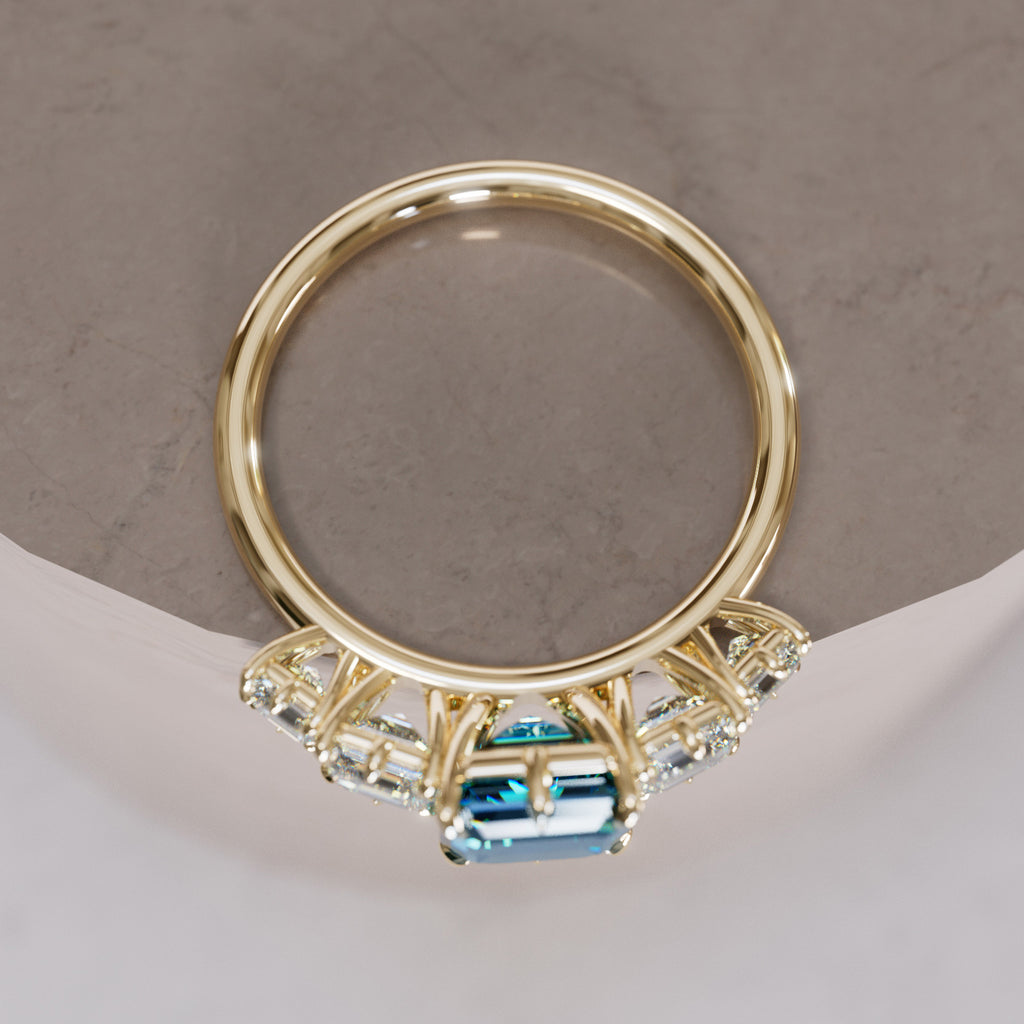 Unique Blue Sapphire and Diamond Engagement Ring, Asscher Cut Five Stone By Valley Rose