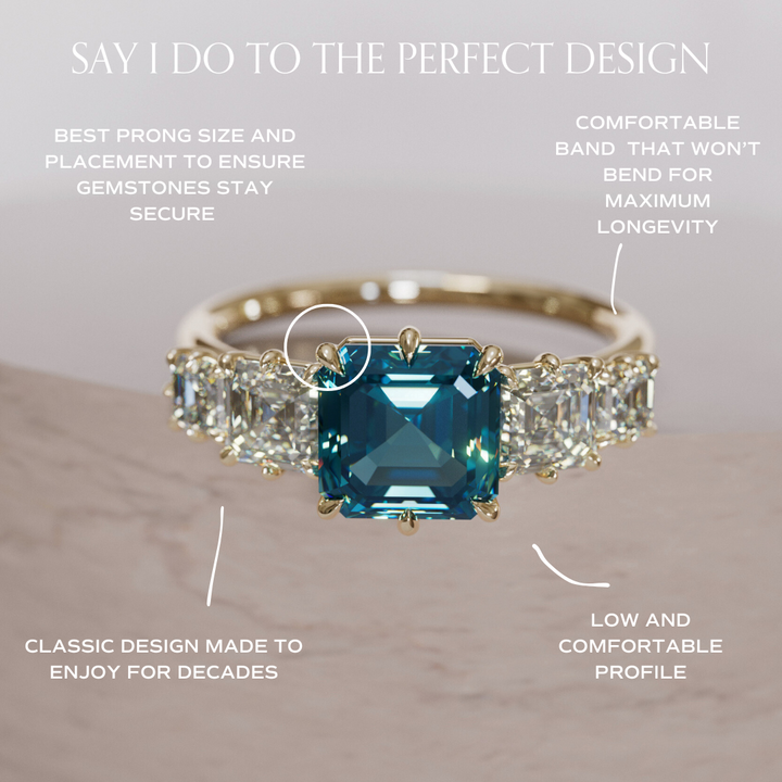 Unique Blue Sapphire and Diamond Engagement Ring, Asscher Cut Five Stone By Valley Rose