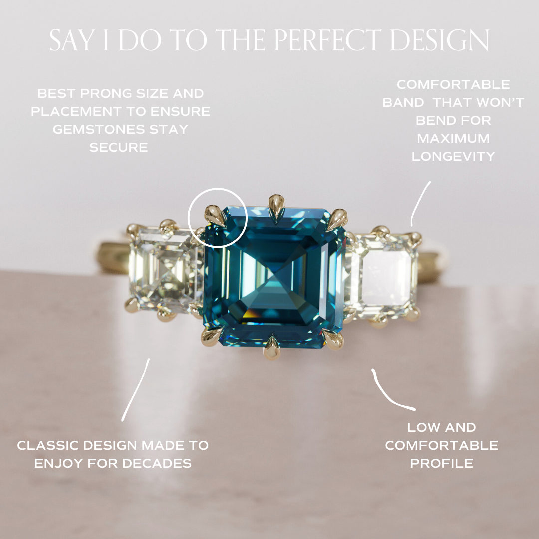 Unique Blue Sapphire and Diamond Engagement Ring, Asscher Cut Three Stone By Valley Rose