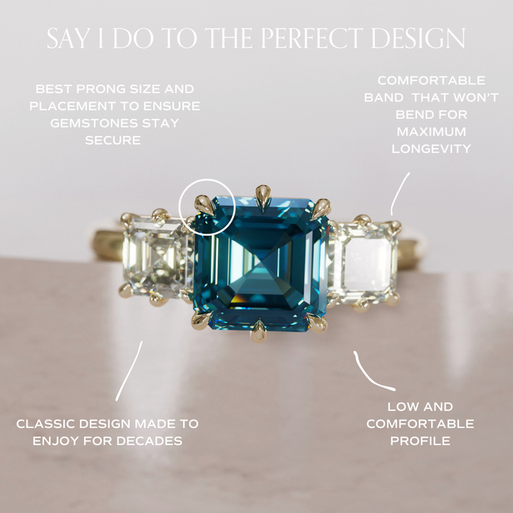 Unique Blue Sapphire and Diamond Engagement Ring, Asscher Cut Three Stone By Valley Rose