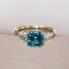 Unique Blue Sapphire and Diamond Engagement Ring, Asscher Cut Three Stone By Valley Rose