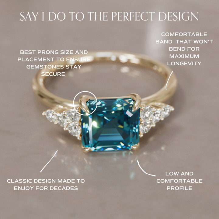 Unique Blue Sapphire and Diamond Engagement Ring, Asscher Cut Three Stone By Valley Rose