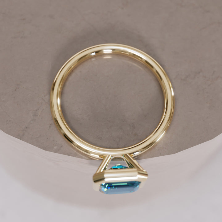 Unique Blue Sapphire Engagement Ring, Asscher Cut Bezel Set By Valley Rose