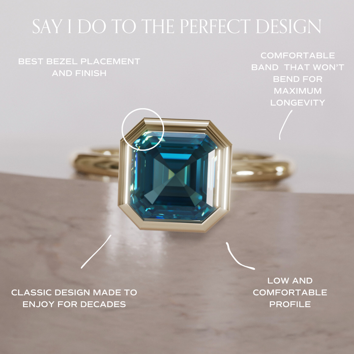 Unique Blue Sapphire Engagement Ring, Asscher Cut Bezel Set By Valley Rose