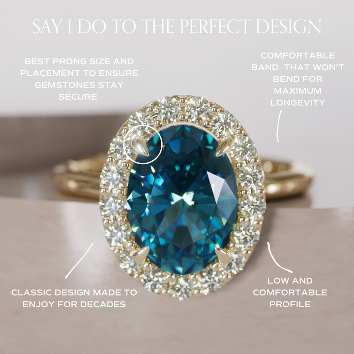 Unique Blue Sapphire Engagement Ring with Diamond Halo By Valley Rose