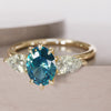 Unique Blue Sapphire Engagement Ring with Three Stone Oval and Pear Diamonds By Valley Rose
