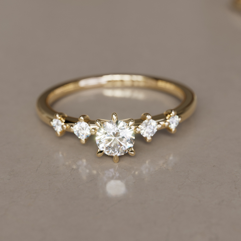 Unique Diamond Engagement Ring, Celestial and Dainty Five Stone By Valley Rose