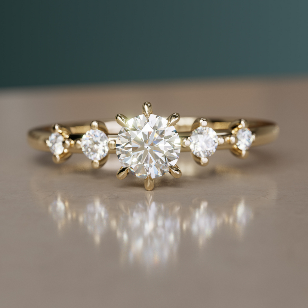 Unique Diamond Engagement Ring, Celestial and Dainty Five Stone By Valley Rose