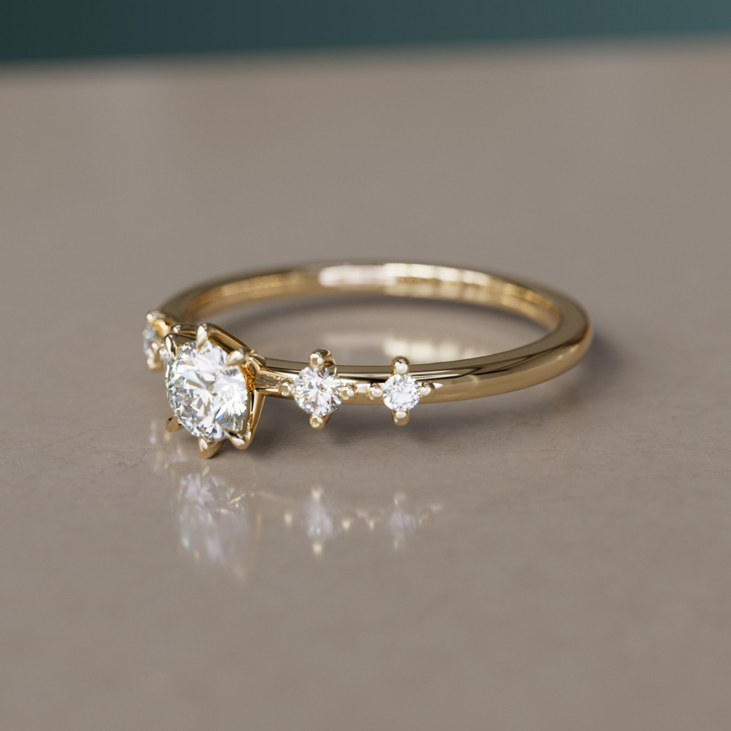 Unique Diamond Engagement Ring, Celestial and Dainty Five Stone By Valley Rose