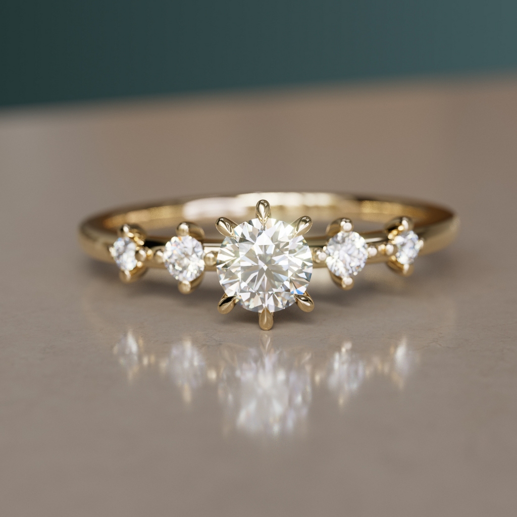 Unique Diamond Engagement Ring, Celestial and Dainty Five Stone By Valley Rose