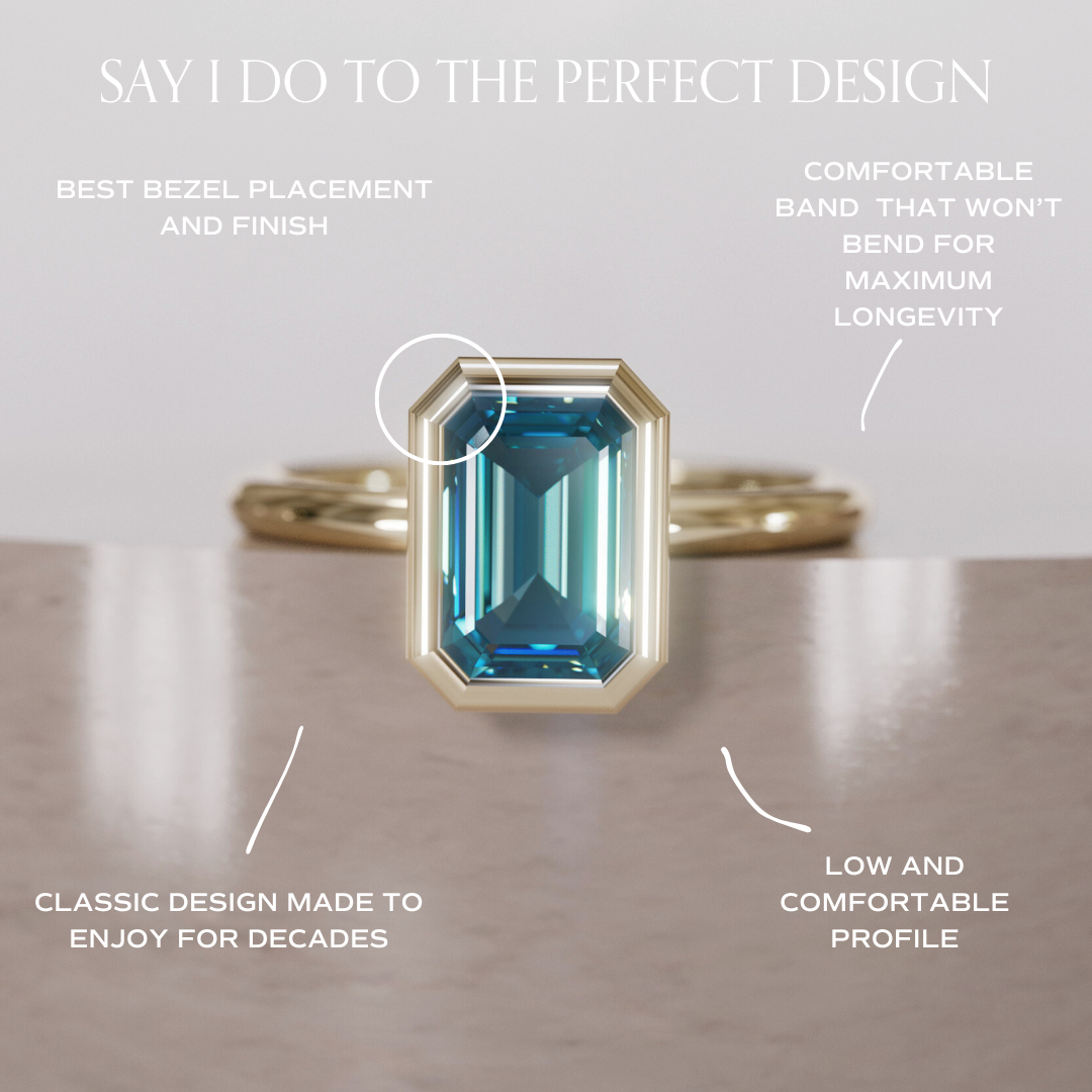 Unique Emerald Cut Blue Sapphire Engagement Ring Bezel Solitaire By Valley Rose