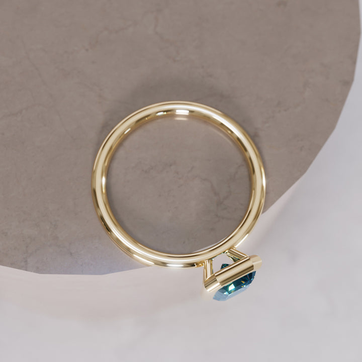 Unique Emerald Cut Blue Sapphire Engagement Ring Bezel Solitaire By Valley Rose