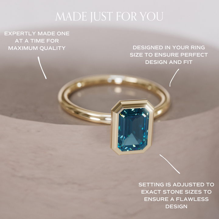 Unique Emerald Cut Blue Sapphire Engagement Ring Bezel Solitaire By Valley Rose