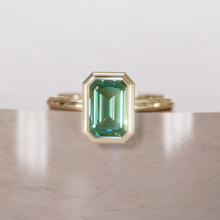 Unique Emerald Cut Green Sapphire Engagement Ring Bezel Solitaire By Valley Rose