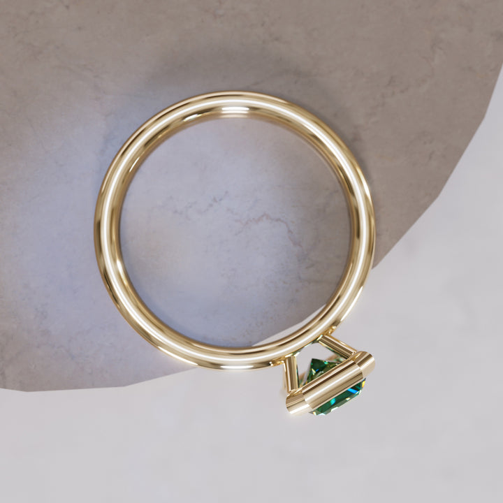 Unique Emerald Cut Green Sapphire Engagement Ring Bezel Solitaire By Valley Rose