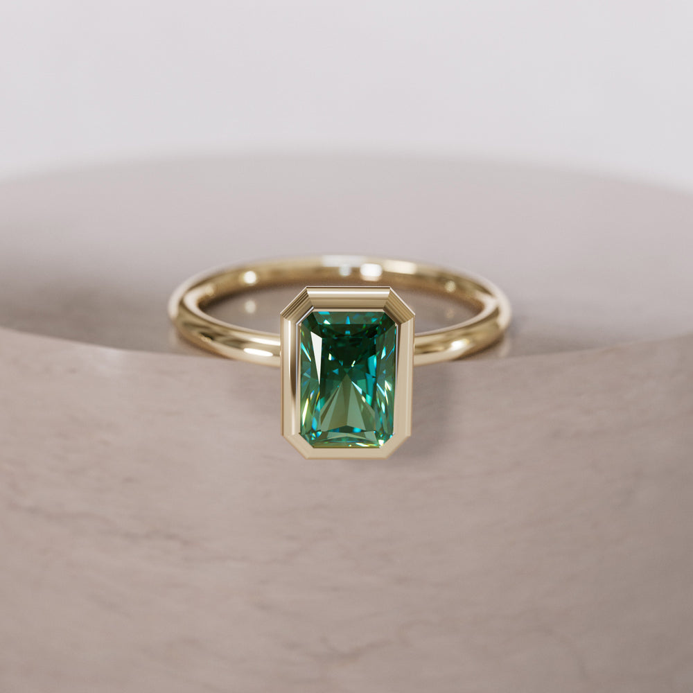 Unique Emerald Cut Green Sapphire Engagement Ring Bezel Solitaire By Valley Rose
