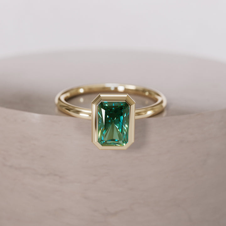 Unique Emerald Cut Green Sapphire Engagement Ring Bezel Solitaire By Valley Rose