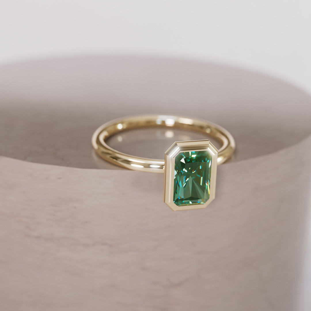 Unique Emerald Cut Green Sapphire Engagement Ring Bezel Solitaire By Valley Rose