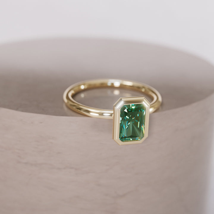Unique Emerald Cut Green Sapphire Engagement Ring Bezel Solitaire By Valley Rose