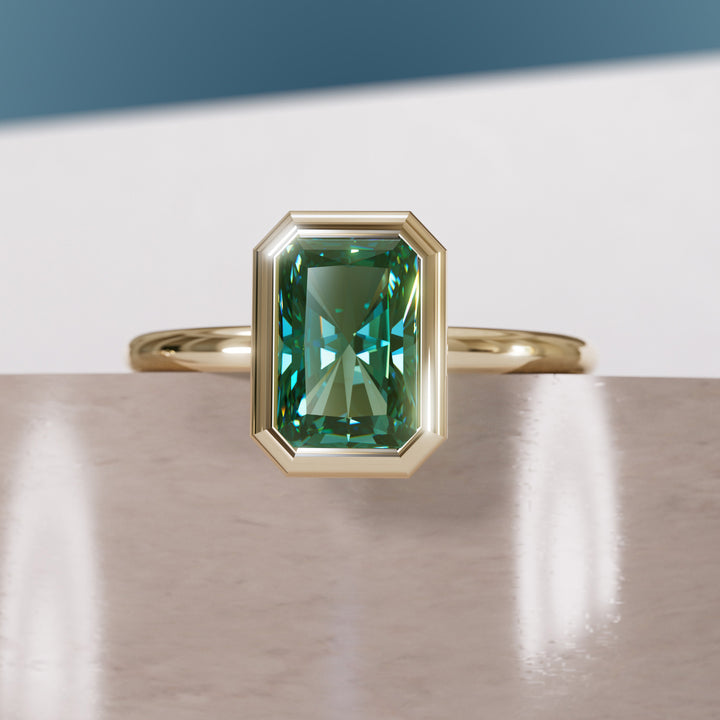 Unique Emerald Cut Green Sapphire Engagement Ring Bezel Solitaire By Valley Rose