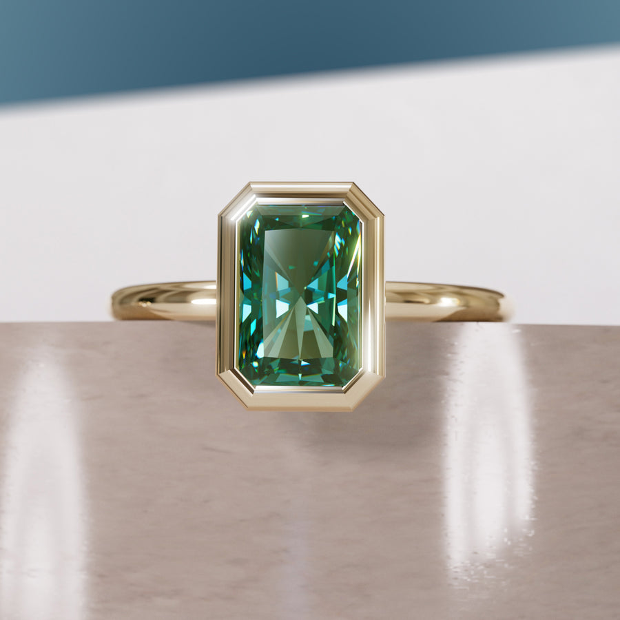 Unique Emerald Cut Green Sapphire Engagement Ring Bezel Solitaire By Valley Rose
