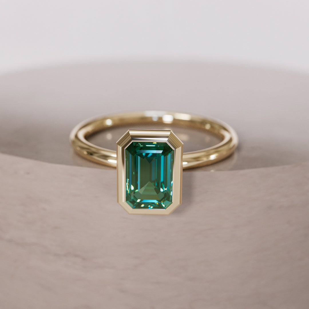 Unique Emerald Cut Green Sapphire Engagement Ring Bezel Solitaire By Valley Rose