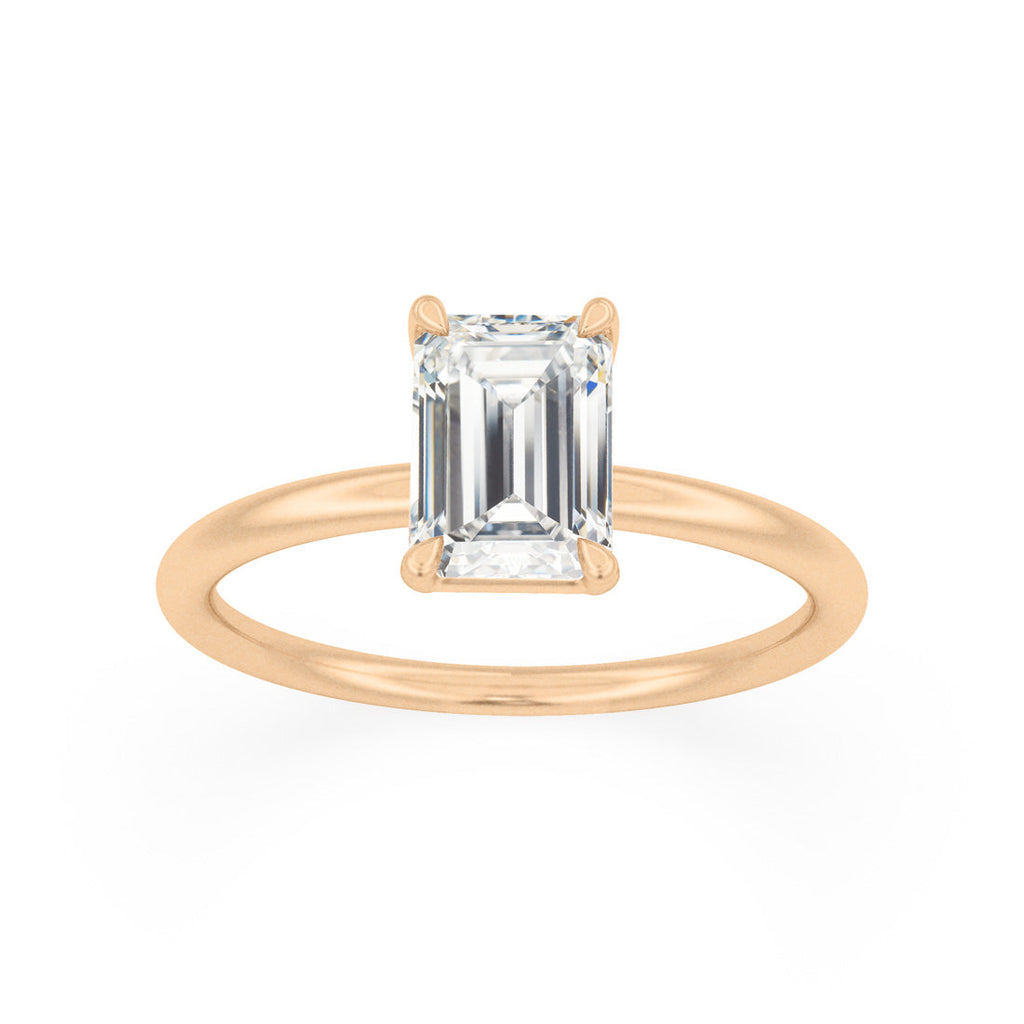 Unique Minimal Emerald Cut Lab Created Diamond Ethical Engagement Ring Solitaire By Valley Rose