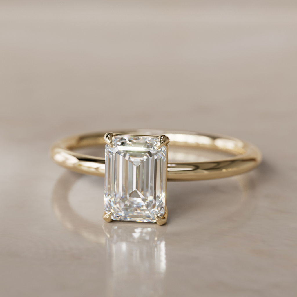 Unique Minimal Emerald Cut Lab Created Diamond Ethical Engagement Ring Solitaire By Valley Rose