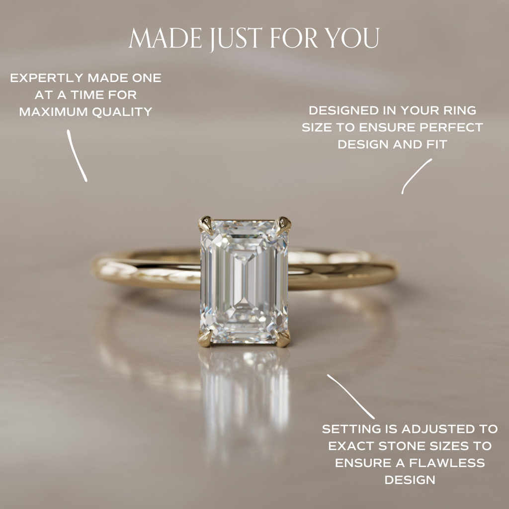 Unique Minimal Emerald Cut Lab Created Diamond Ethical Engagement Ring Solitaire By Valley Rose