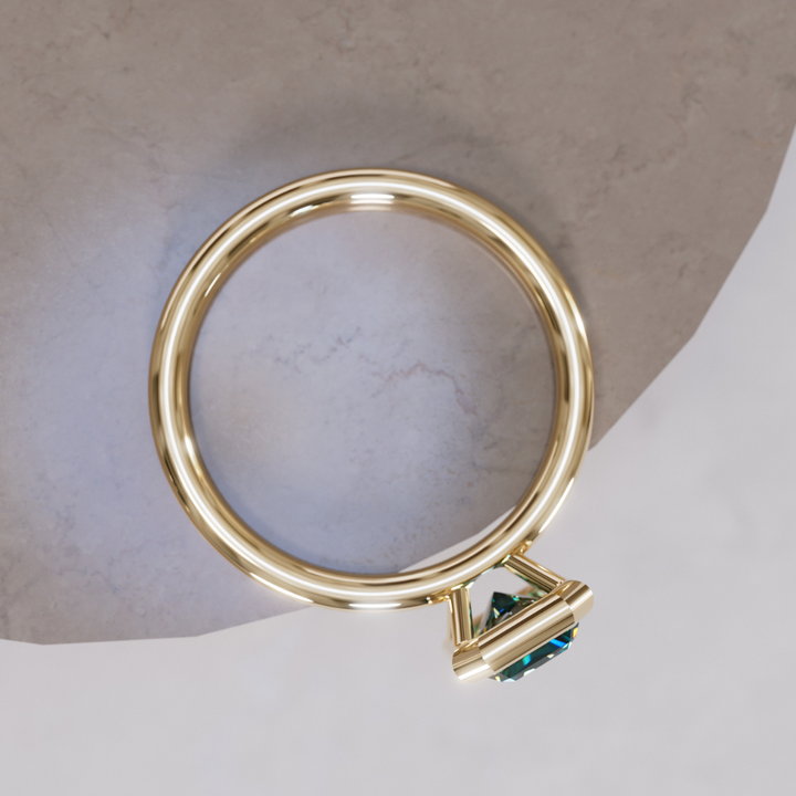 Unique Emerald Cut Teal Sapphire Engagement Ring Bezel Solitaire By Valley Rose