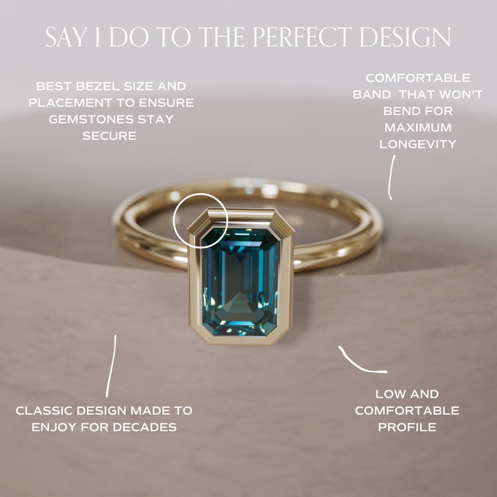 Unique Emerald Cut Teal Sapphire Engagement Ring Bezel Solitaire By Valley Rose