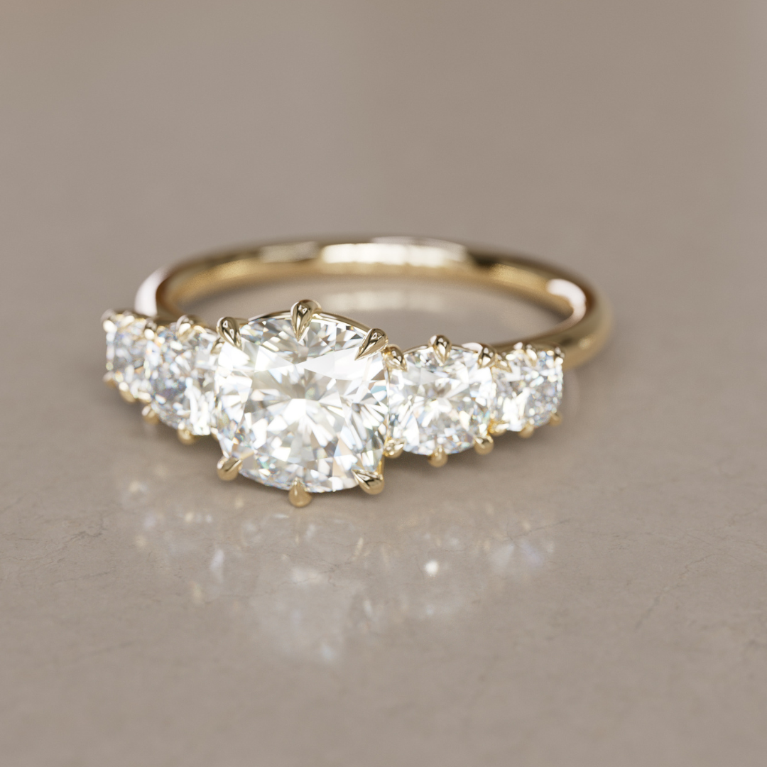Unique Engagement Ring Five Stone Cushion Cut Diamond By Valley Rose
