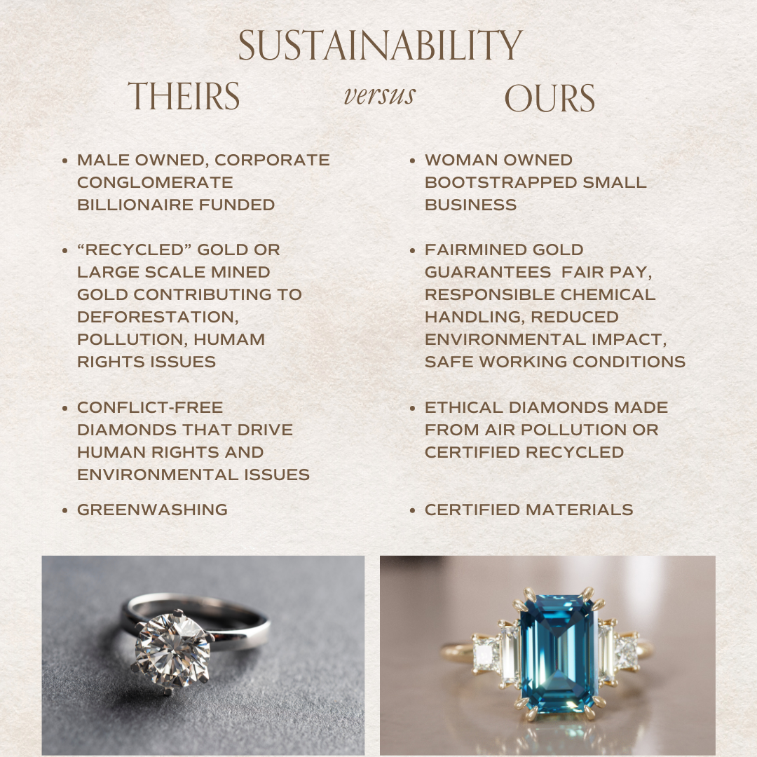 Unique Engagement Ring Five Stone Emerald Cut Blue Sapphire and Diamonds By Valley Rose