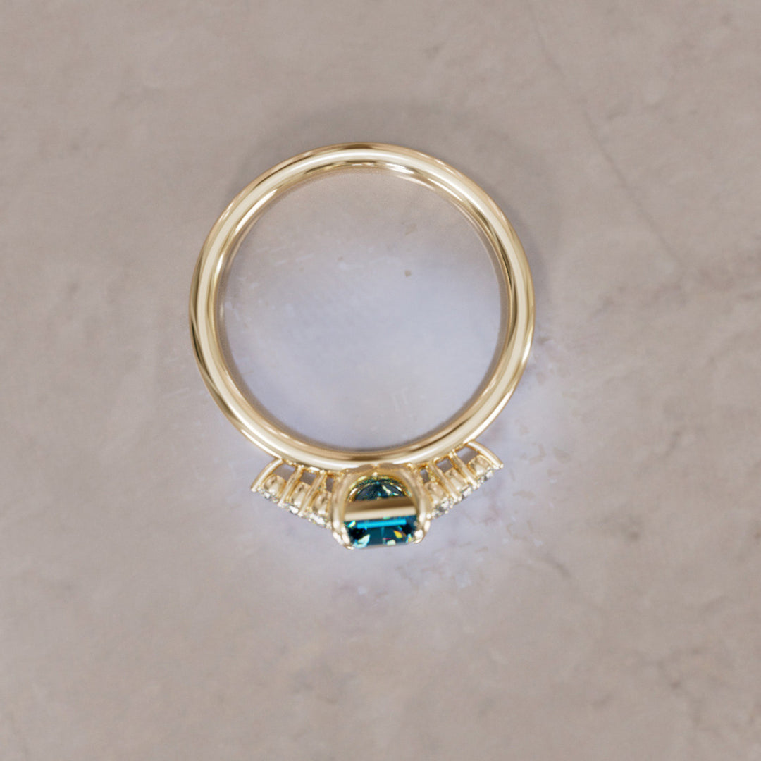 Unique Engagement Ring Five Stone Emerald Cut Blue Sapphire and Diamonds By Valley Rose