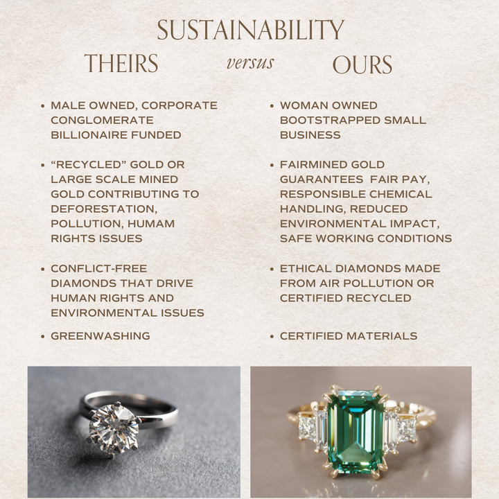 Unique Engagement Ring Five Stone Emerald Cut Green Sapphire and Diamonds By Valley Rose