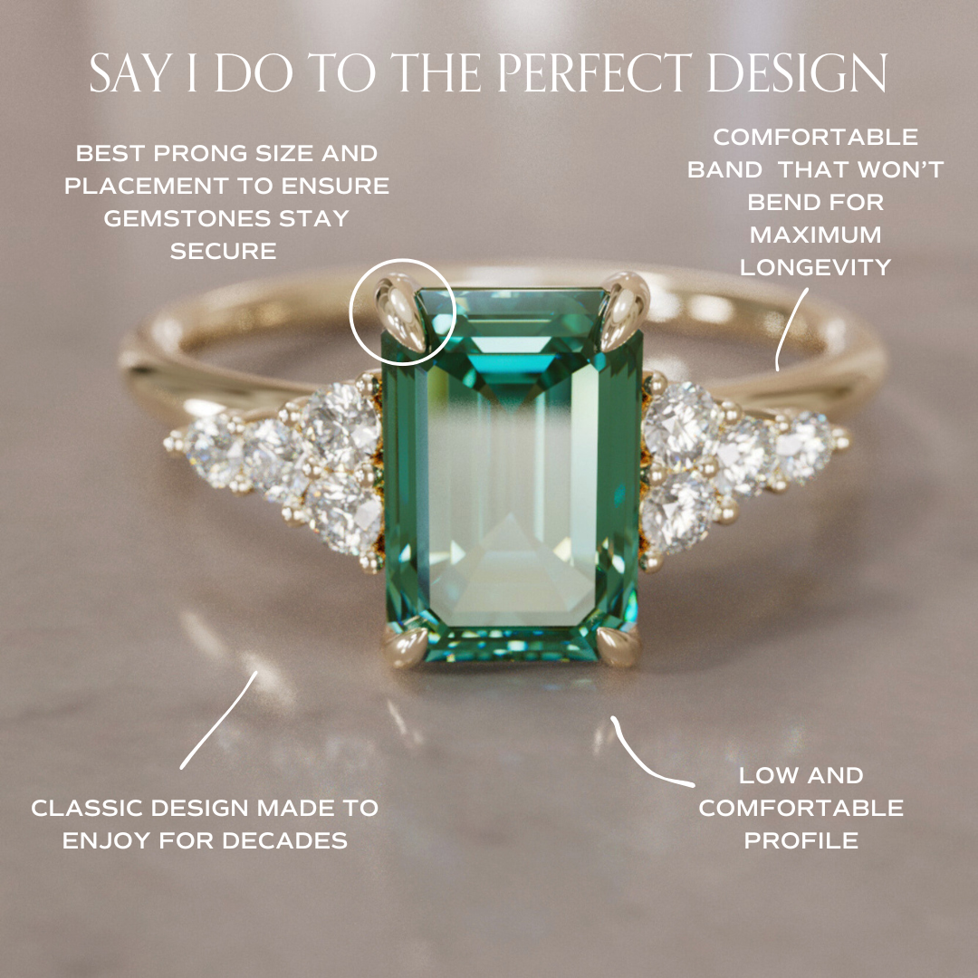 Unique Engagement Ring Five Stone Emerald Cut Green Sapphire and Diamonds By Valley Rose