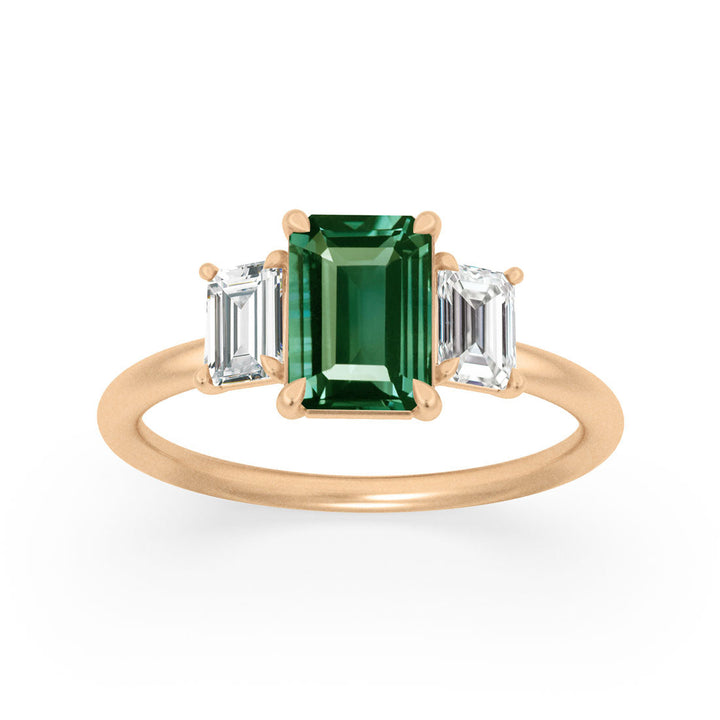 Unique Engagement Ring, Green Sapphire Emerald Cut Three Stone By Valley Rose
