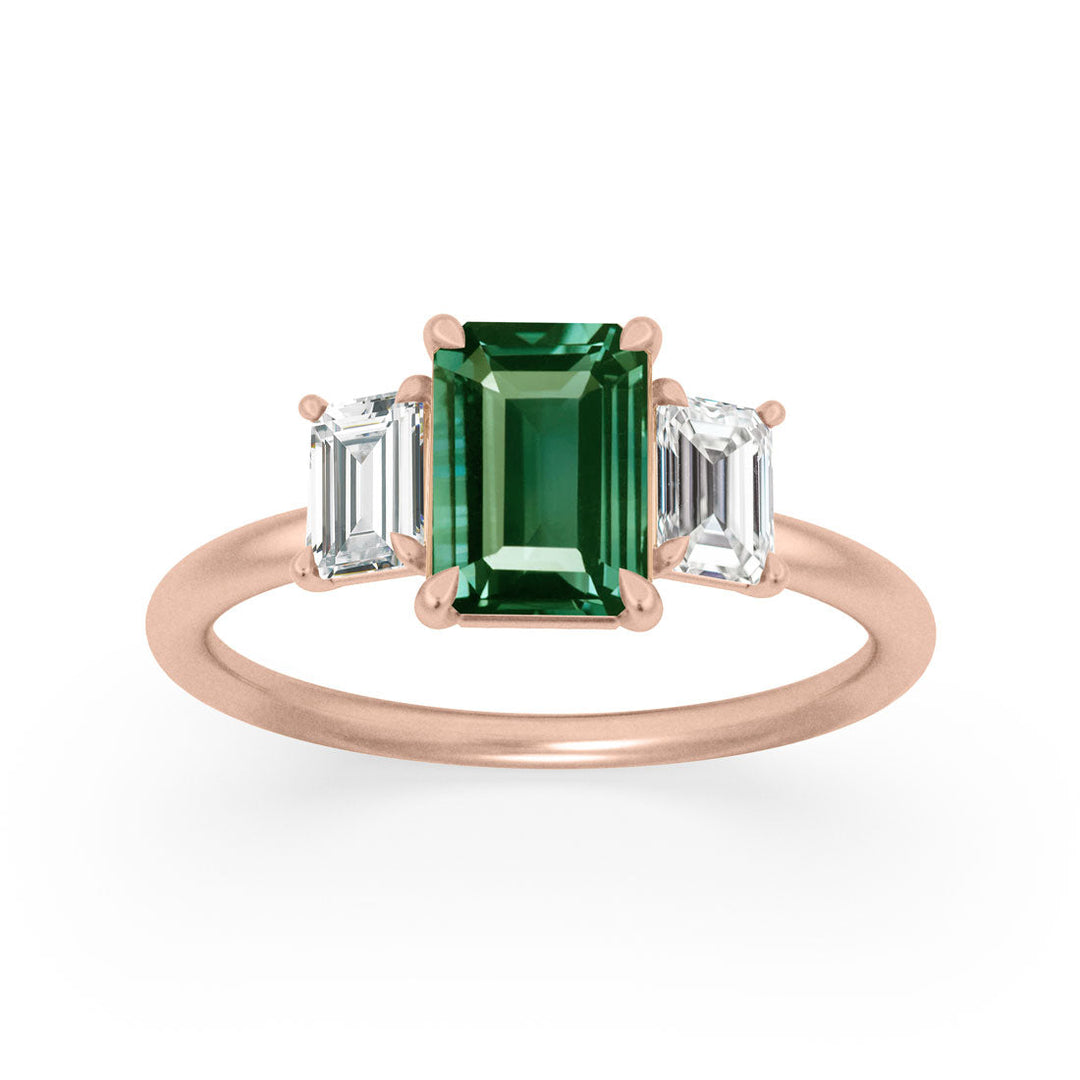 Unique Engagement Ring, Green Sapphire Emerald Cut Three Stone By Valley Rose