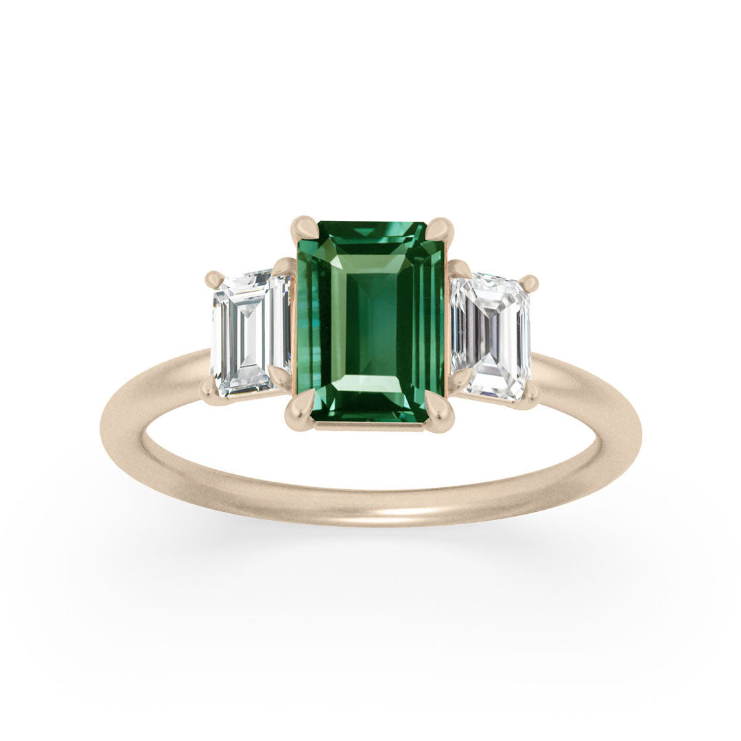 Unique Engagement Ring, Green Sapphire Emerald Cut Three Stone By Valley Rose
