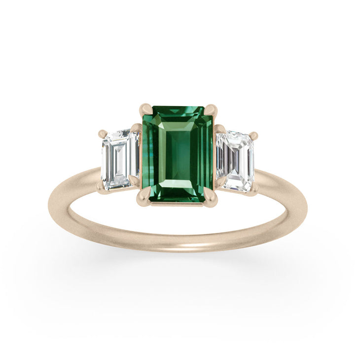 Unique Engagement Ring, Green Sapphire Emerald Cut Three Stone By Valley Rose