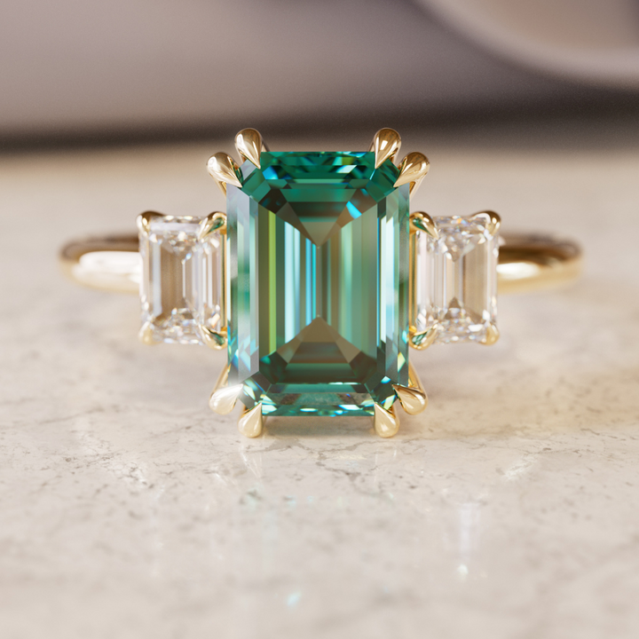 Unique Engagement Ring, Green Sapphire Emerald Cut Three Stone By Valley Rose