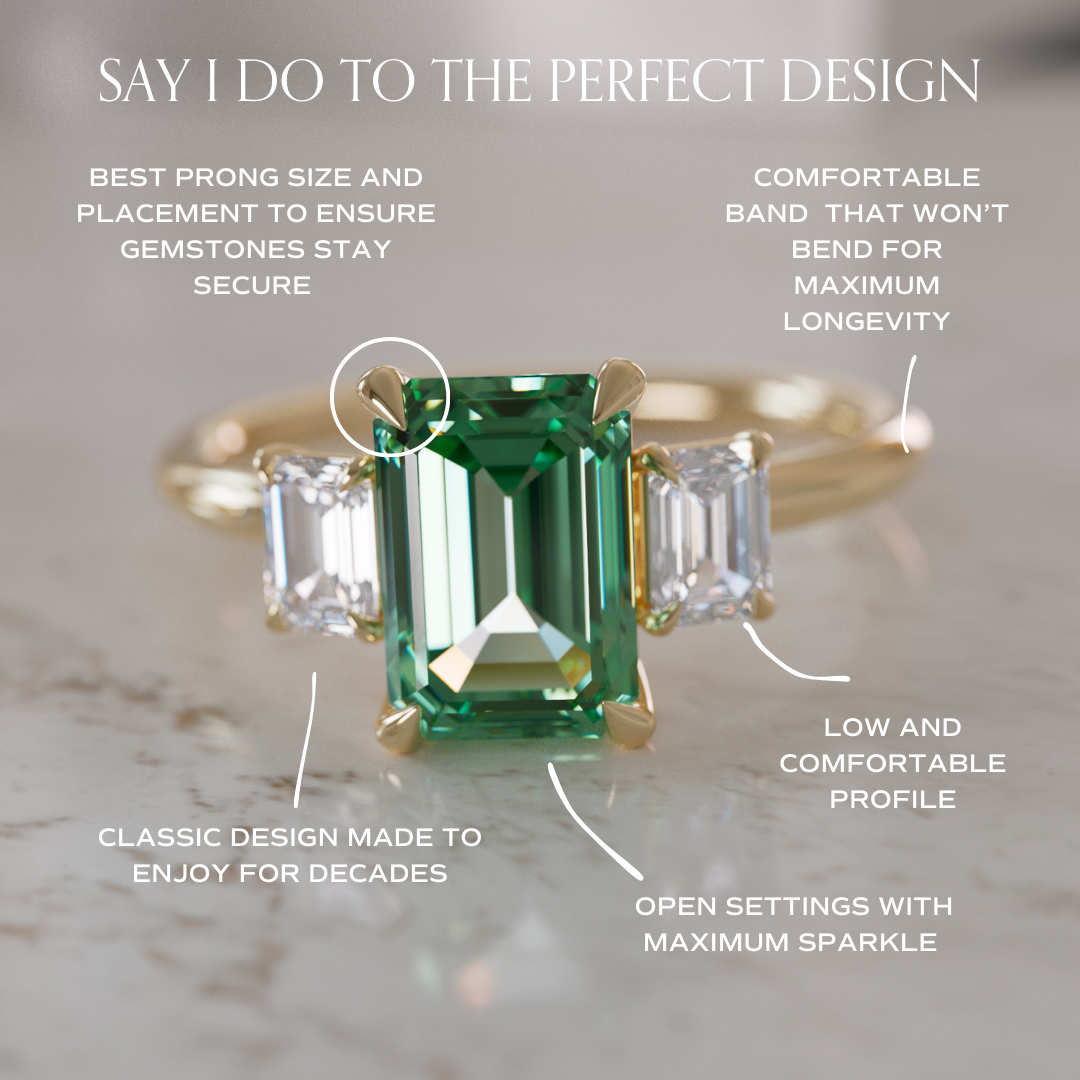 Unique Engagement Ring, Green Sapphire Emerald Cut Three Stone By Valley Rose