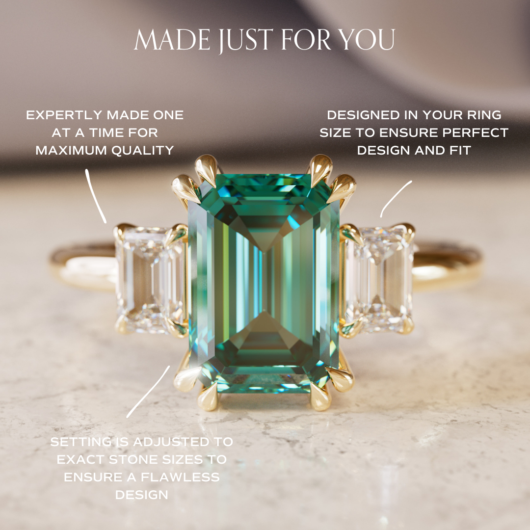 Unique Engagement Ring, Green Sapphire Emerald Cut Three Stone By Valley Rose